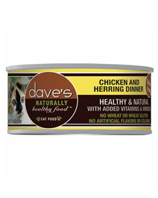 Daves Naturally Healthy Grain Free Canned Cat Food Chicken and Herring 5.5oz