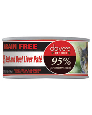 Daves 95% Premium Meat Grain Free Cat Food Beef and Beef Liver Pate  5.5oz
