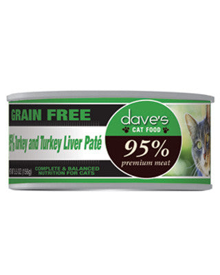 Daves 95% Premium Meat Grain Free Cat Food Turkey and Turkey Liver Pate  5.5oz