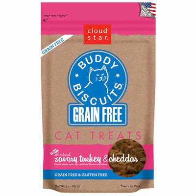 Cloud Star Grain Free Buddy Biscuits With Savory Turkey & Cheddar Cat Treats (3oz)
