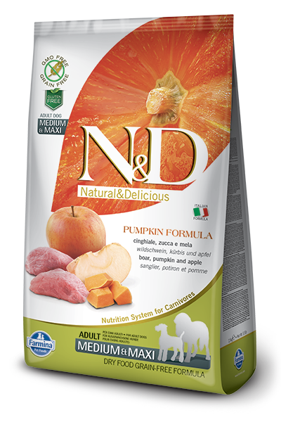 FARMINA Natural & Delicious Grain Free Pumpkin Formula Boar and Apple Adult (Med/Maxi) Dry Dog Food